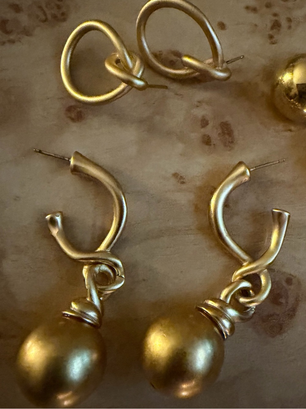 2 Pair Matte Gold Linked Stud Drop Earrings for Women